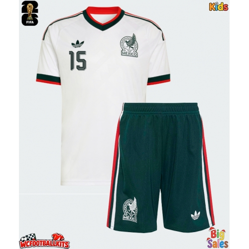 Mexico Israel Reyes #15 Replica Away Stadium Kit for Kids World Cup 2026 Short Sleeve (+ pants)